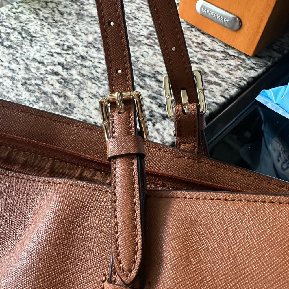 Tory Burch Cognac Leather Tote with Gold Logo - Picture 3 of 8